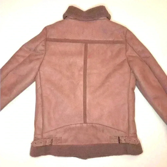 LOFT Women’s Pink Faux Suede Moto Aviator Sherpa Jacket Size- M - Picture 11 of 11